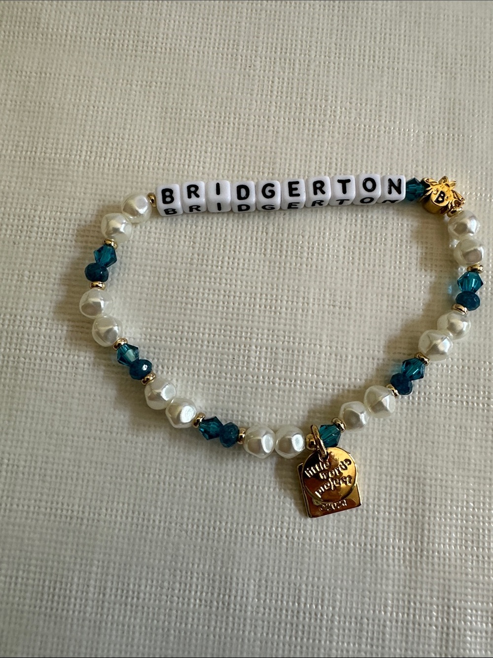 Little Words Project Bridgerton Pearl & Teal Beaded Bracelet Limited Edition LXL